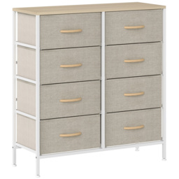 HOMCOM Fabric Chest of Drawers, Industrial Bedroom Dresser with 8 Fabric Drawers, Steel Frame and Wooden Top for Nursery, Living Room, Hallway, Maple Wood-effect - thumbnail 1