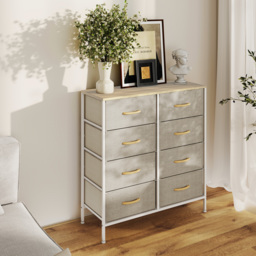 HOMCOM Fabric Chest of Drawers, Industrial Bedroom Dresser with 8 Fabric Drawers, Steel Frame and Wooden Top for Nursery, Living Room, Hallway, Maple Wood-effect - thumbnail 9
