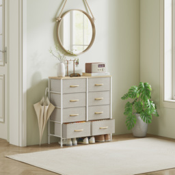HOMCOM Fabric Chest of Drawers, Industrial Bedroom Dresser with 8 Fabric Drawers, Steel Frame and Wooden Top for Nursery, Living Room, Hallway, Maple Wood-effect - thumbnail 8
