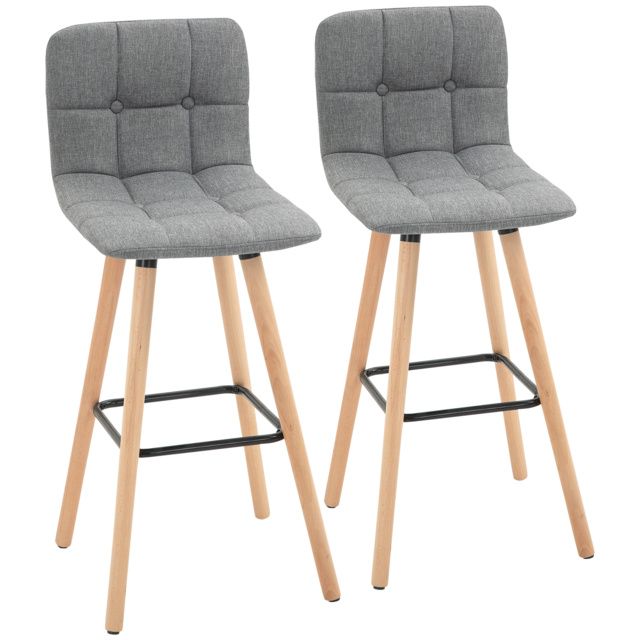 HOMCOM Bar Chair Set of 2 Armless Button-Tufted Counter Height Bar Chairs with Wood Legs & Footrest, Cat Scratch Anti, Grey - Aosom UK - image 1