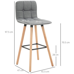 HOMCOM Bar Chair Set of 2 Armless Button-Tufted Counter Height Bar Chairs with Wood Legs & Footrest, Cat Scratch Anti, Grey - Aosom UK - thumbnail 3