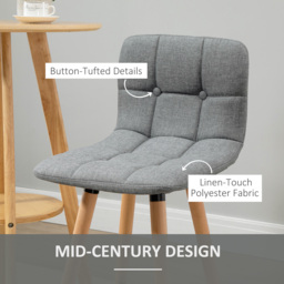 HOMCOM Bar Chair Set of 2 Armless Button-Tufted Counter Height Bar Chairs with Wood Legs & Footrest, Cat Scratch Anti, Grey - Aosom UK - thumbnail 5