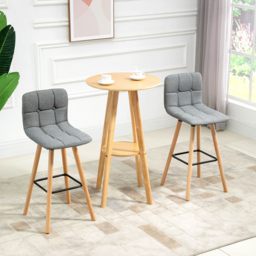 HOMCOM Bar Chair Set of 2 Armless Button-Tufted Counter Height Bar Chairs with Wood Legs & Footrest, Cat Scratch Anti, Grey - Aosom UK - thumbnail 2