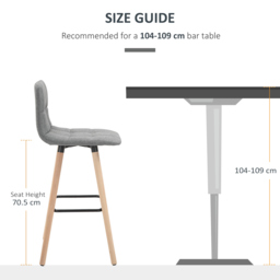 HOMCOM Bar Chair Set of 2 Armless Button-Tufted Counter Height Bar Chairs with Wood Legs & Footrest, Cat Scratch Anti, Grey - Aosom UK - thumbnail 7