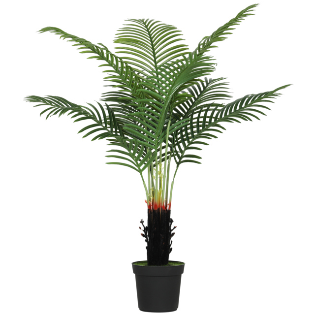 HOMCOM 120cm Artificial Areca Palm Tree with 9 PE Leaves, Decorative Artificial Plant with Plastic Pot and Flocked Soil, Fake Plant for Home Office Decor, Green - image 1