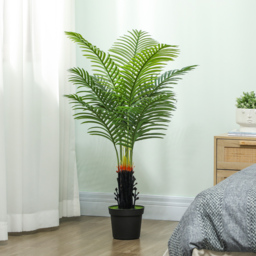 HOMCOM 120cm Artificial Areca Palm Tree with 9 PE Leaves, Decorative Artificial Plant with Plastic Pot and Flocked Soil, Fake Plant for Home Office Decor, Green - thumbnail 7
