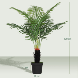HOMCOM 120cm Artificial Areca Palm Tree with 9 PE Leaves, Decorative Artificial Plant with Plastic Pot and Flocked Soil, Fake Plant for Home Office Decor, Green - thumbnail 3