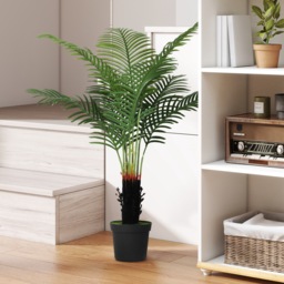 HOMCOM 120cm Artificial Areca Palm Tree with 9 PE Leaves, Decorative Artificial Plant with Plastic Pot and Flocked Soil, Fake Plant for Home Office Decor, Green - thumbnail 2