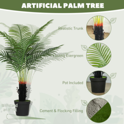 HOMCOM 120cm Artificial Areca Palm Tree with 9 PE Leaves, Decorative Artificial Plant with Plastic Pot and Flocked Soil, Fake Plant for Home Office Decor, Green - thumbnail 4