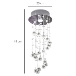 HOMCOM Metal Crystal Ceiling Light Chandelier Elegant Pendant Lamp Living Room Stairway Stairway Spiral Rain Drop Pendant Lamp Silver - Aosom UK - thumbnail 3