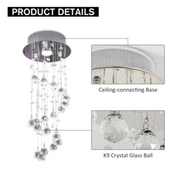 HOMCOM Metal Crystal Ceiling Light Chandelier Elegant Pendant Lamp Living Room Stairway Stairway Spiral Rain Drop Pendant Lamp Silver - Aosom UK - thumbnail 6