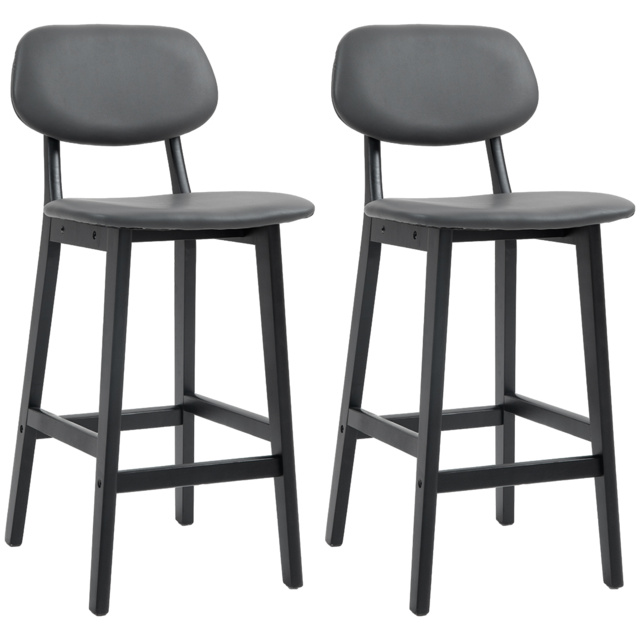HOMCOM Bar Stools Set of 2, Modern Breakfast Bar Chairs, Faux Leather Upholstered Counter Bar Stools with Backs and Wood Legs, Dark Grey - Aosom UK - image 1