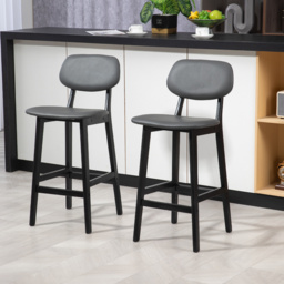 HOMCOM Bar Stools Set of 2, Modern Breakfast Bar Chairs, Faux Leather Upholstered Counter Bar Stools with Backs and Wood Legs, Dark Grey - Aosom UK - thumbnail 2