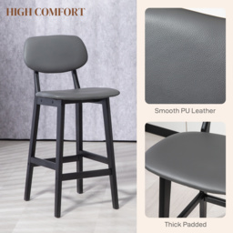 HOMCOM Bar Stools Set of 2, Modern Breakfast Bar Chairs, Faux Leather Upholstered Counter Bar Stools with Backs and Wood Legs, Dark Grey - Aosom UK - thumbnail 5