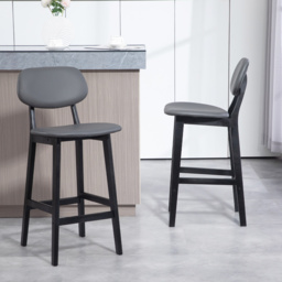 HOMCOM Bar Stools Set of 2, Modern Breakfast Bar Chairs, Faux Leather Upholstered Counter Bar Stools with Backs and Wood Legs, Dark Grey - Aosom UK - thumbnail 7