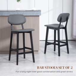 HOMCOM Bar Stools Set of 2, Modern Breakfast Bar Chairs, Faux Leather Upholstered Counter Bar Stools with Backs and Wood Legs, Dark Grey - Aosom UK - thumbnail 4