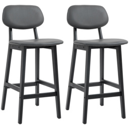 HOMCOM Bar Stools Set of 2, Modern Breakfast Bar Chairs, Faux Leather Upholstered Counter Bar Stools with Backs and Wood Legs, Dark Grey - Aosom UK - thumbnail 1