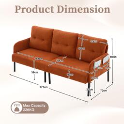Oversized Two-Seater Corduroy Sofa with Ergonomic Curves, Comfortable Loveseat with Dual Side Storage Pockets, 171L x 72W x 80H cm, Orange - Aosom UK - thumbnail 3