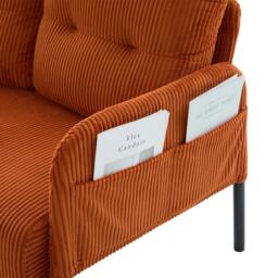 Oversized Two-Seater Corduroy Sofa with Ergonomic Curves, Comfortable Loveseat with Dual Side Storage Pockets, 171L x 72W x 80H cm, Orange - Aosom UK - thumbnail 8