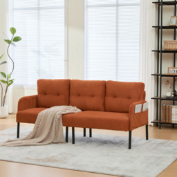 Oversized Two-Seater Corduroy Sofa with Ergonomic Curves, Comfortable Loveseat with Dual Side Storage Pockets, 171L x 72W x 80H cm, Orange - Aosom UK - thumbnail 4