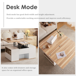 Lift-Top Coffee Table with Storage, 3 Drawers and Adjustable Height, Sofa End Tea Tables, Living Room, 100x51x47 cm, White & Oak - Aosom UK - thumbnail 7