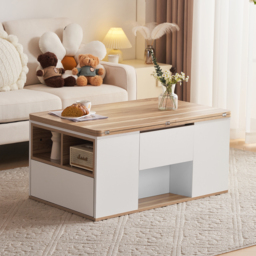 Lift-Top Coffee Table with Storage, 3 Drawers and Adjustable Height, Sofa End Tea Tables, Living Room, 100x51x47 cm, White & Oak - Aosom UK - thumbnail 9