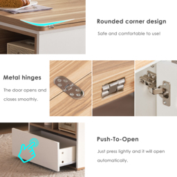 Lift-Top Coffee Table with Storage, 3 Drawers and Adjustable Height, Sofa End Tea Tables, Living Room, 100x51x47 cm, White & Oak - Aosom UK - thumbnail 8