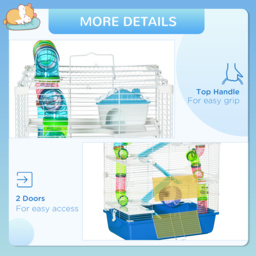 PawHut Large Hamster Cage, 5-Level Gerbil Haven, Small Rodent House, Tunnel Tube System, with Water Bottle, Exercise Wheel, Ramps, 59x36x 69 cm Blue - thumbnail 7