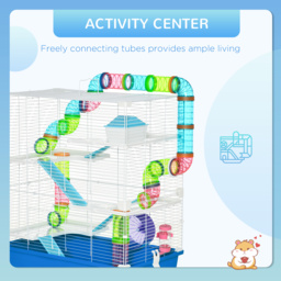 PawHut Large Hamster Cage, 5-Level Gerbil Haven, Small Rodent House, Tunnel Tube System, with Water Bottle, Exercise Wheel, Ramps, 59x36x 69 cm Blue - thumbnail 4