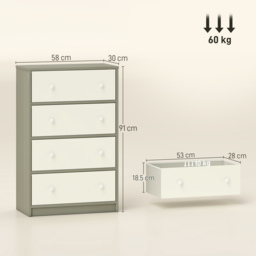 HOMCOM Chest of Drawers, Dresser with 4 Fabric Drawers - White and Grey - thumbnail 3