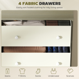 HOMCOM Chest of Drawers, Dresser with 4 Fabric Drawers - White and Grey - thumbnail 4