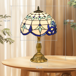 HOMCOM Stained Glass Bedroom Table Lamp, Handmade Antique Bedside Light for Bedroom, Living Room, Home, Decorative Night Light, Blue - Aosom UK - thumbnail 3