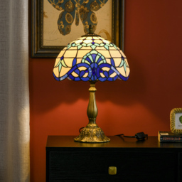 HOMCOM Stained Glass Bedroom Table Lamp, Handmade Antique Bedside Light for Bedroom, Living Room, Home, Decorative Night Light, Blue - Aosom UK - thumbnail 6