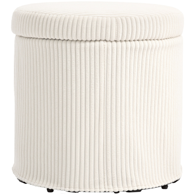 HOMCOM 40cm Round Storage Ottoman, Corduroy Footstool with Removable Lid and Legs, Vanity Stool for Living Room, Bedroom, Beige - image 1
