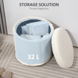 HOMCOM 40cm Round Storage Ottoman, Corduroy Footstool with Removable Lid and Legs, Vanity Stool for Living Room, Bedroom, Beige - thumbnail 6