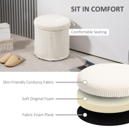 HOMCOM 40cm Round Storage Ottoman, Corduroy Footstool with Removable Lid and Legs, Vanity Stool for Living Room, Bedroom, Beige - thumbnail 5