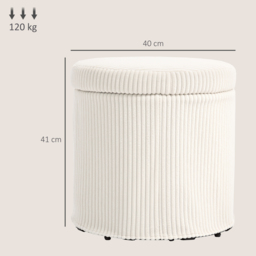 HOMCOM 40cm Round Storage Ottoman, Corduroy Footstool with Removable Lid and Legs, Vanity Stool for Living Room, Bedroom, Beige - thumbnail 3