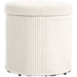 HOMCOM 40cm Round Storage Ottoman, Corduroy Footstool with Removable Lid and Legs, Vanity Stool for Living Room, Bedroom, Beige - thumbnail 1