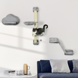 PawHut Cat Shelves Fit Cat Up to 5kg, 3-Piece Set with Hammock, Jumping Platform, Ladder, Scratching Post, Safe for Cats to Play, Grey - Aosom UK - thumbnail 2