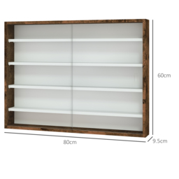 HOMCOM 5-Tier Wall Display Shelf Unit Cabinet w/ 4 Adjustable Shelves Glass Doors Home Office Ornaments 60x80cm Rustic brown - Aosom UK - thumbnail 3