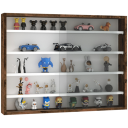 HOMCOM 5-Tier Wall Display Shelf Unit Cabinet w/ 4 Adjustable Shelves Glass Doors Home Office Ornaments 60x80cm Rustic brown - Aosom UK - thumbnail 1