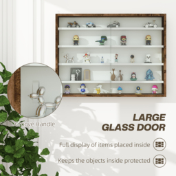 HOMCOM 5-Tier Wall Display Shelf Unit Cabinet w/ 4 Adjustable Shelves Glass Doors Home Office Ornaments 60x80cm Rustic brown - Aosom UK - thumbnail 5