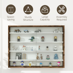 HOMCOM 5-Tier Wall Display Shelf Unit Cabinet w/ 4 Adjustable Shelves Glass Doors Home Office Ornaments 60x80cm Rustic brown - Aosom UK - thumbnail 6