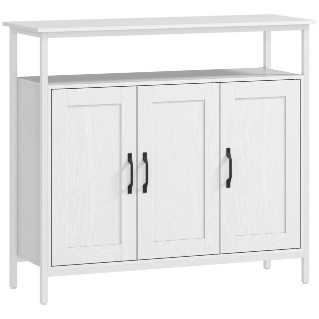 HOMCOM Industrial Kitchen Sideboard with Open Shelf, 2 Cabinets, Adjustable Shelves for Living Room, Dining Room, White - image 1