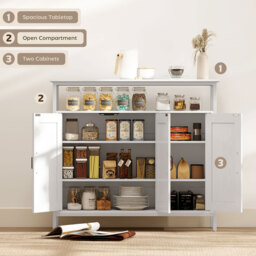 HOMCOM Industrial Kitchen Sideboard with Open Shelf, 2 Cabinets, Adjustable Shelves for Living Room, Dining Room, White - thumbnail 4