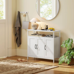 HOMCOM Industrial Kitchen Sideboard with Open Shelf, 2 Cabinets, Adjustable Shelves for Living Room, Dining Room, White - thumbnail 9
