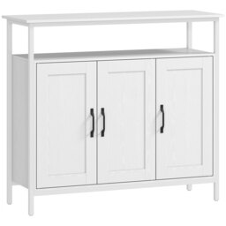 HOMCOM Industrial Kitchen Sideboard with Open Shelf, 2 Cabinets, Adjustable Shelves for Living Room, Dining Room, White - thumbnail 1