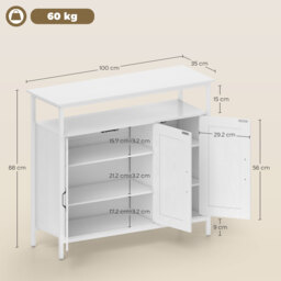 HOMCOM Industrial Kitchen Sideboard with Open Shelf, 2 Cabinets, Adjustable Shelves for Living Room, Dining Room, White - thumbnail 3