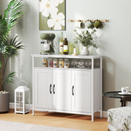 HOMCOM Industrial Kitchen Sideboard with Open Shelf, 2 Cabinets, Adjustable Shelves for Living Room, Dining Room, White - thumbnail 7