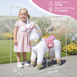 AIYAPLAY Kids Rocking Horse, Plush Walking Horse with Wheels, Ride On Unicorn Toy for Ages 3-5 Years Old, White - thumbnail 3